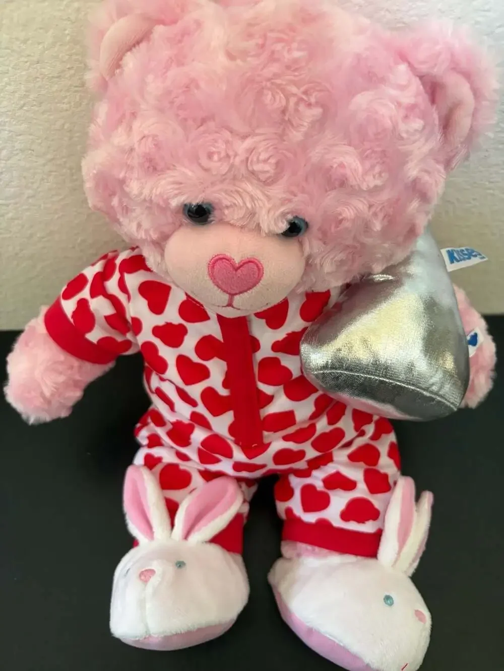 Build-A-Bear Pink Valentine Teddy Bear Hearts Pajamas Kisses Pillow Slippers Bag